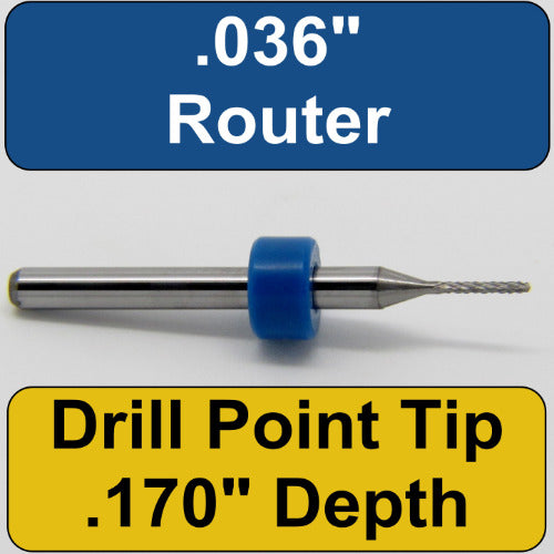 .036" Diamond Flute Carbide Router - Drill Point Tip