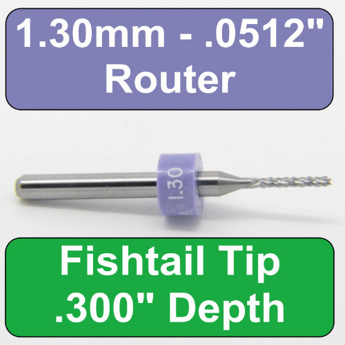.0512" 1.30mm  Diamond Flute Router - Fishtail Tip