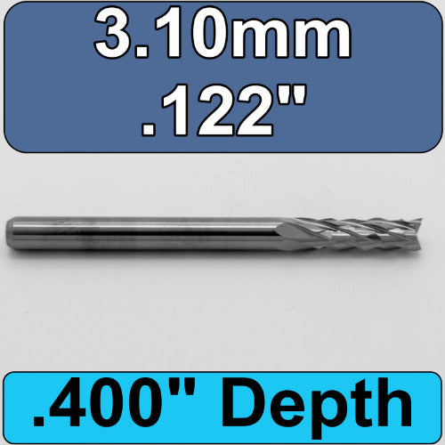 .122" 3.10mm x .400" LOC Diamond Flute Carbide Router R181