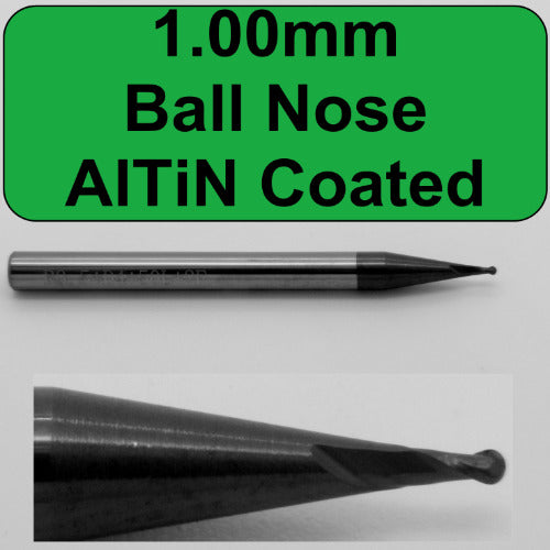 1.00mm Diameter x .050" LOC 4.00mm shank AlTiN Coated Ball Nose End Mill M139