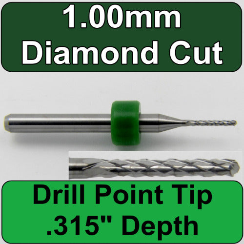 .0394" 1.00mm x .315" LOC Diamond Pattern Carbide Router Bit - Drill Point Tip R112
