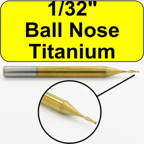 1/32" Diameter x .120" LOC Titanium Coated Ball Nose Carbide End Mill M208