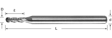 .0410" Diameter Ball Nose End Mill, Carbide, AlTiN Coated, 4-Flute, 1825-0410L123 K166