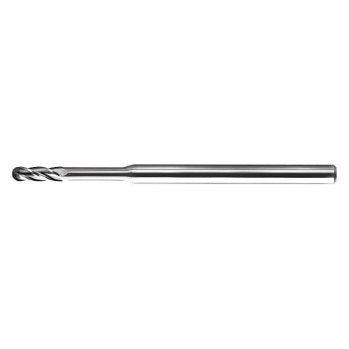 Kyocera Microtools .0100" four-flute carbide ball end mill - Ideal for plastic, soft media, wood, aluminum, and copper milling. Extended reach for accessing difficult areas. Achieve precise cuts and smooth finishes with this durable tool