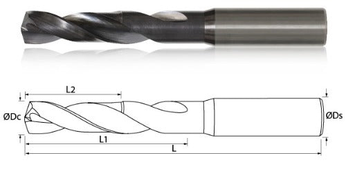 6.50mm .2559" Diameter Kyocera ORION Carbide High Performance Drill, TiAlN Coated 165-2559AG1280 K157