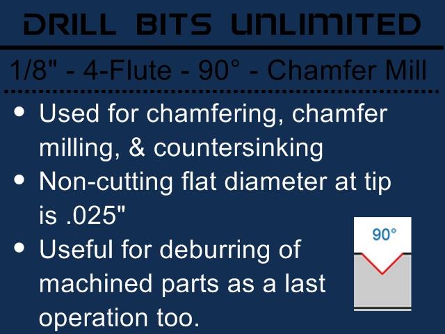 1/8" (.125") 4-Flute 90 Degree Carbide Chamfer Mill Made in U.S.A. CM101