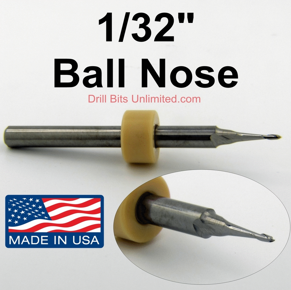 .0315" - 1/32" X .0945 LOC Ball Nose Two Flute End Mill - Made in USA M201