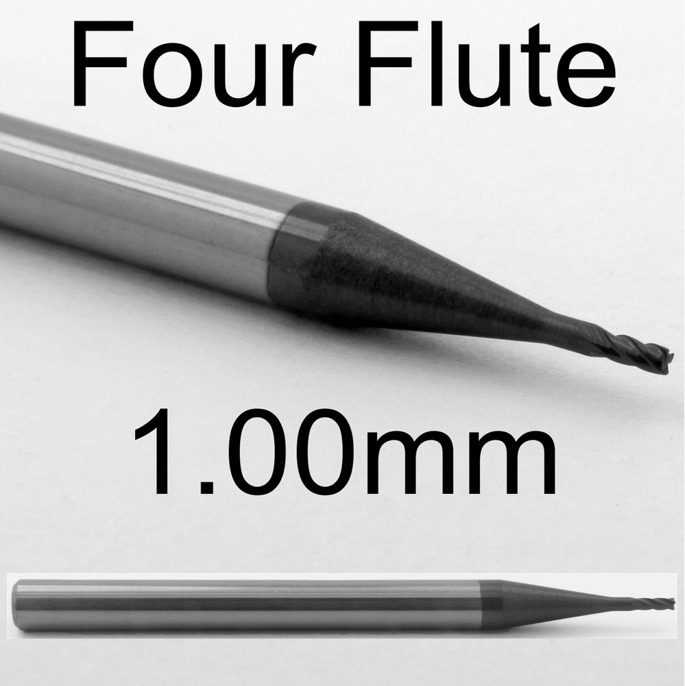 1.00mm Dia (4mm shank) - Four Flute End Mill - Carbide, Nitrogen Coated M206