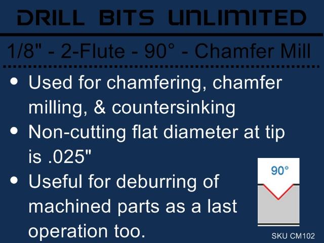 1/8" (.125") 2-Flute 90 Degree Carbide Chamfer Mill Made in U.S.A. CM102