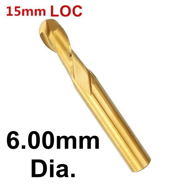 6mm Diameter x 15mm LOC Ball Nose Titanium Coated End Mill M217
