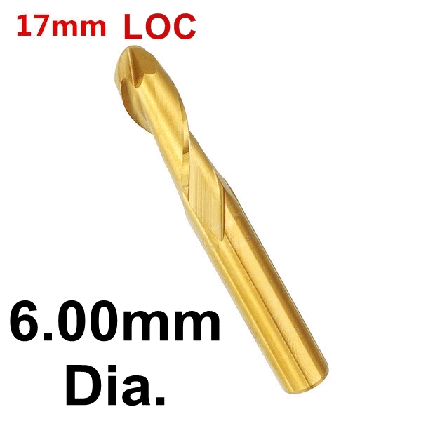 6mm Diameter x 15mm LOC Ball Nose Titanium Coated End Mill M217