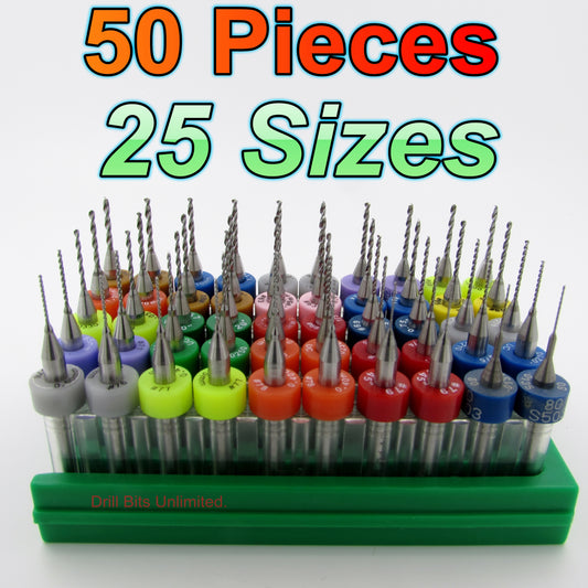 Fifty Carbide Drills - 25 Sizes from #80 to #56  - .0135 to .046" 1/8" Shank cnc D7