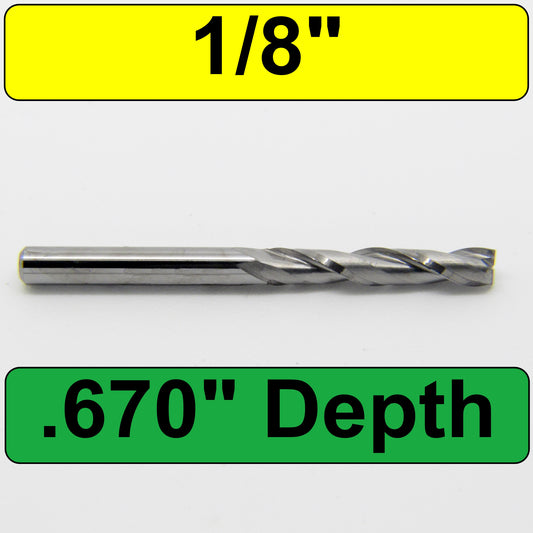 1/8" x .670" LOC Up Cut Extended Flute Length Two Flute Carbide End Mill M114