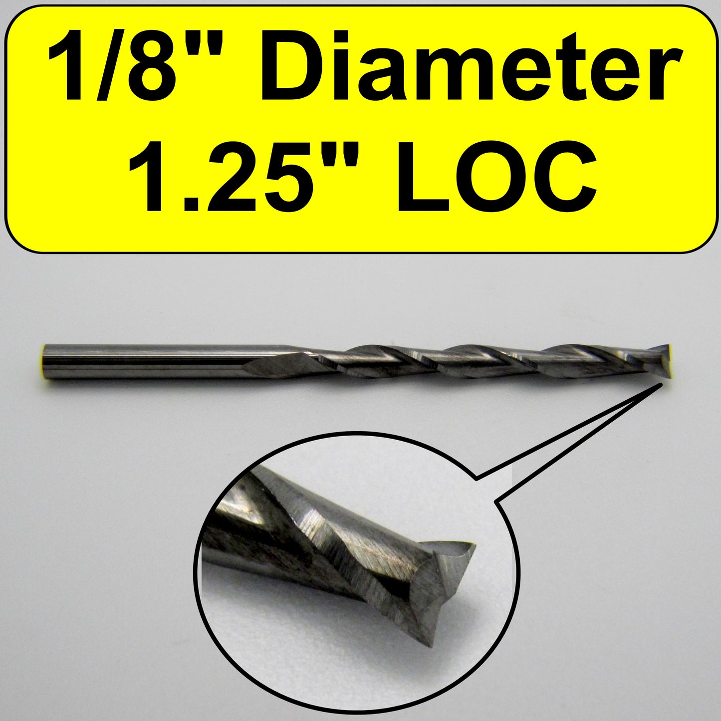 1/8" x 1.25" LOC Up Cut Extended Flute Length Two Flute Carbide End Mill M153