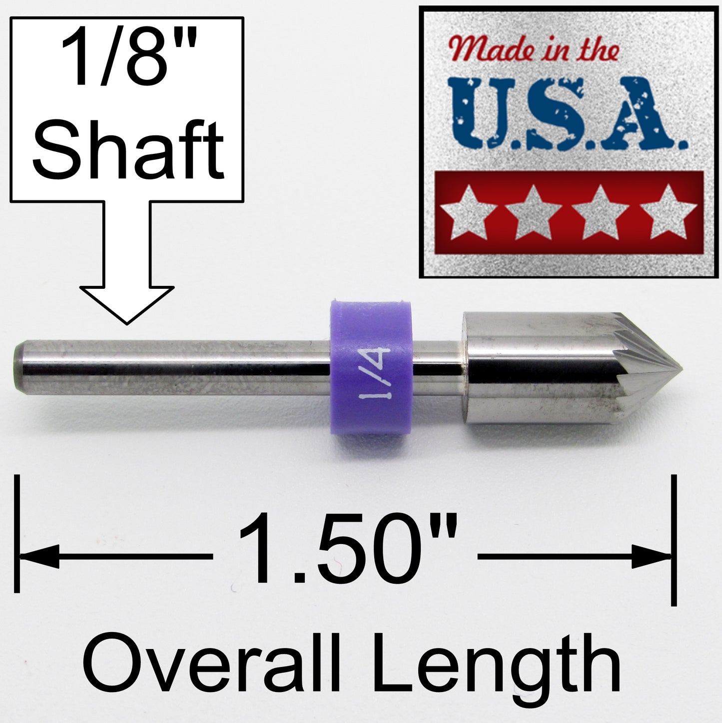 1/4" .250" 82 Degree Carbide Countersink - 16 Flutes - 1/8" Shank - Made in USA