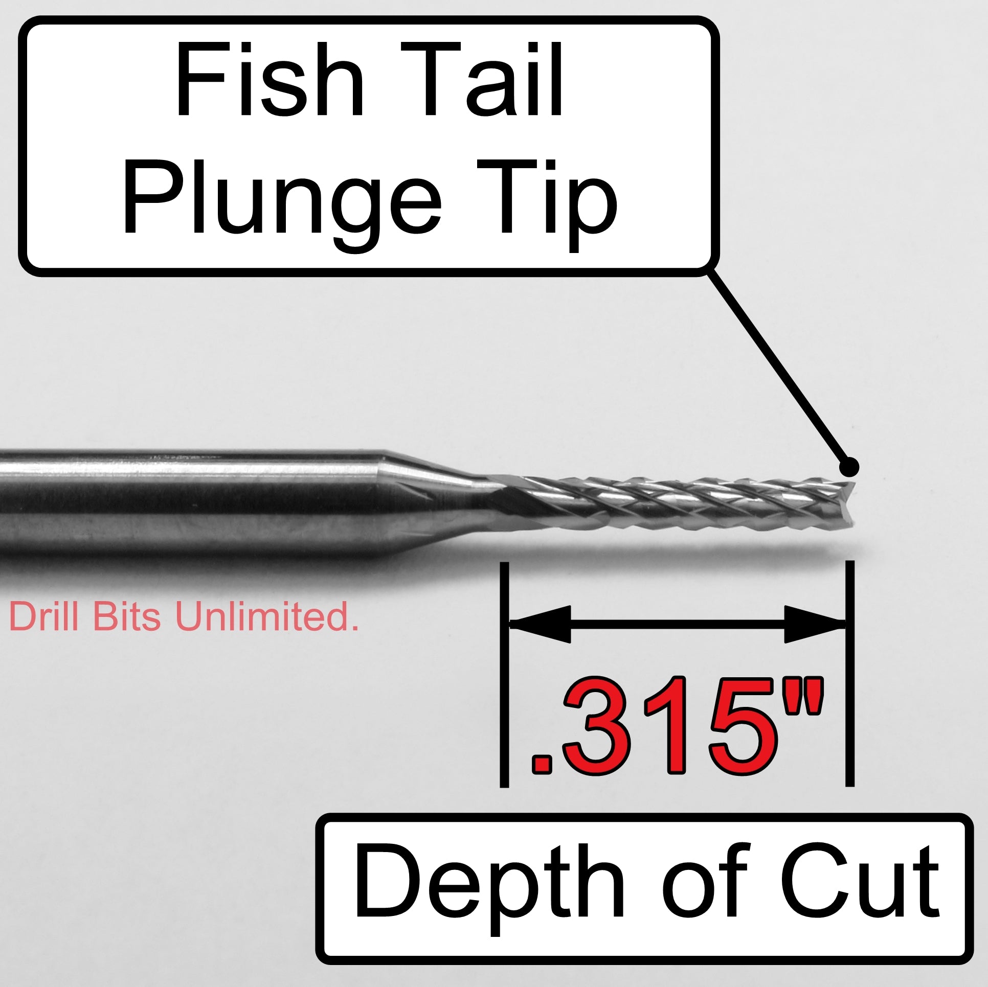 1/16" x .315" LOC - Diamond Flute Carbide Router - Fishtail Tip R132