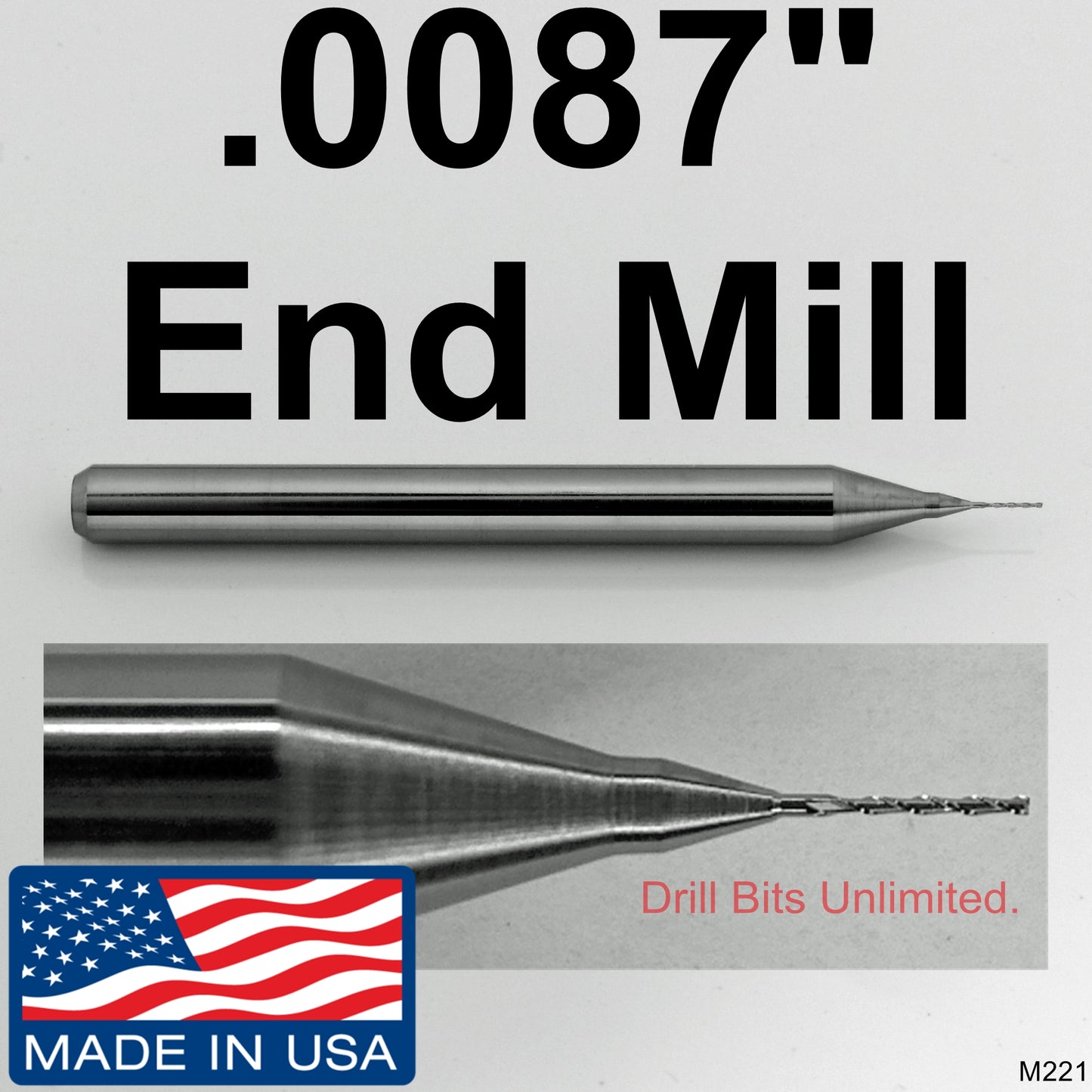.0087" x .079" LOC Two Flute Carbide End Mill UP Cut - Square End - Made in USA M221