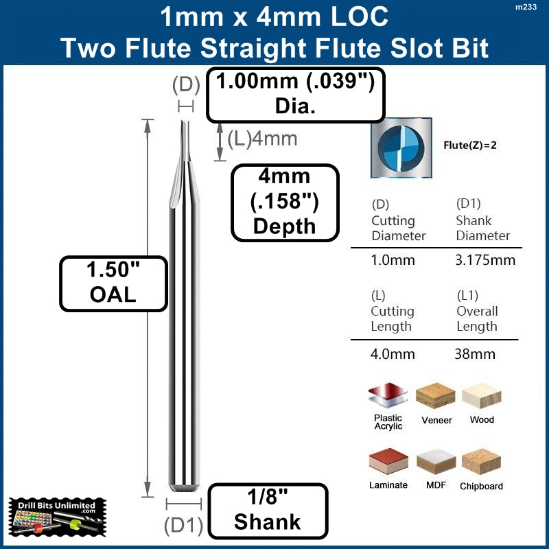 1.00mm Slotting End Mill Drill Bits Unlimited
