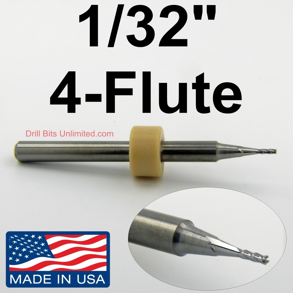 1/32" 4-Flute Carbide End Mill - 3/32" LOC - Made in U.S.A. M202