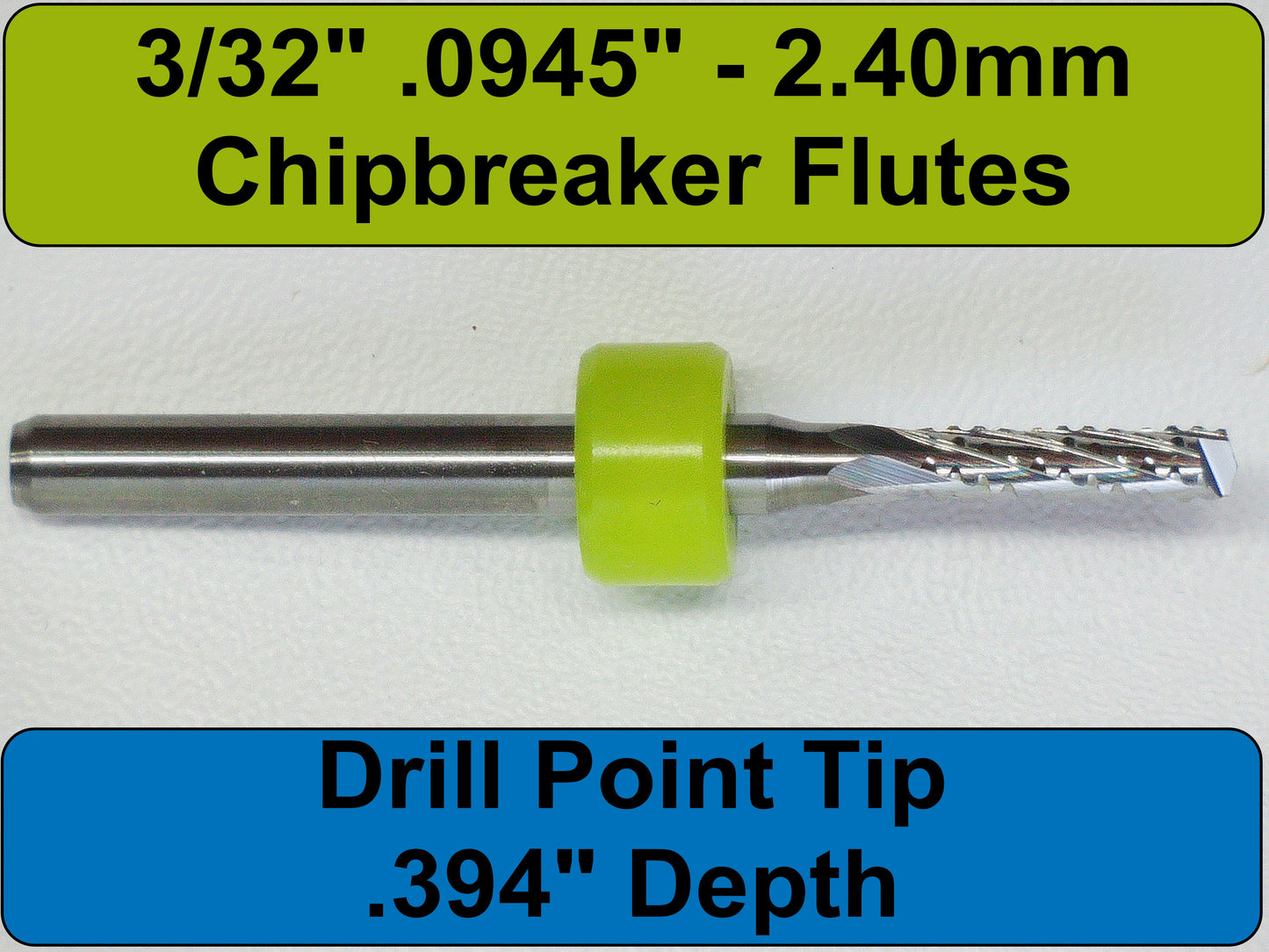 3/32" .0945 2.40mm x .394" LOC Chip Breaker Carbide Router - Drill Point Tip R170
